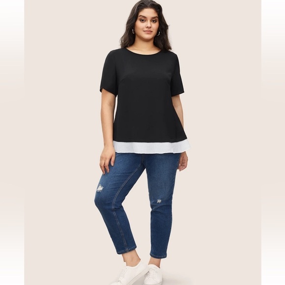 BloomChic Plus Size Round Neck Contrast Ruffle Trim Blouse - Picture 6 of 7